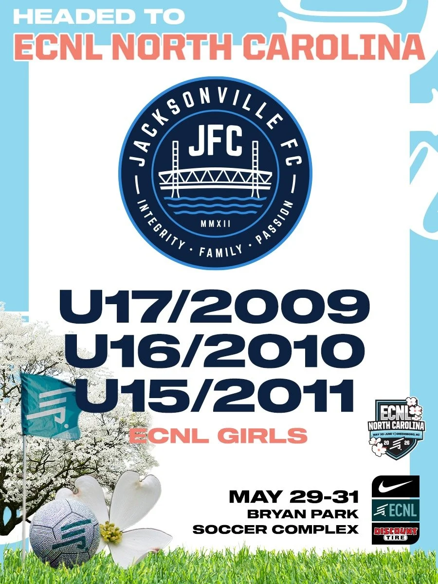 Best of luck to our JFC ECNL Girls teams traveling to North Carolina for this weekend&rsquo;s ECNL North Carolina event.

Our U17/2009, U16/2010, and U15/2011 teams are set for a great weekend of competition, development, and opportunity against some