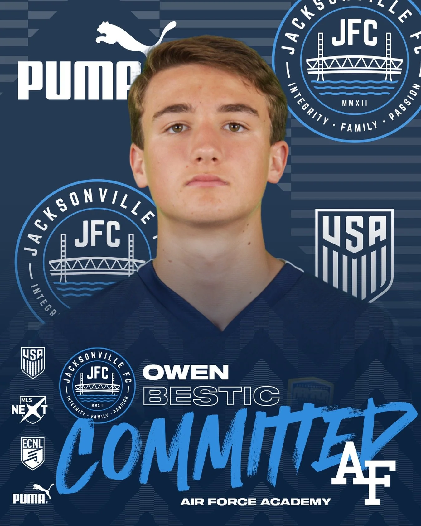Jacksonville FC is proud to announce that Owen Bestic has committed to continue his academic and soccer career at the United States Air Force Academy.

Earning the opportunity to compete at one of the nation&rsquo;s most prestigious institutions spea