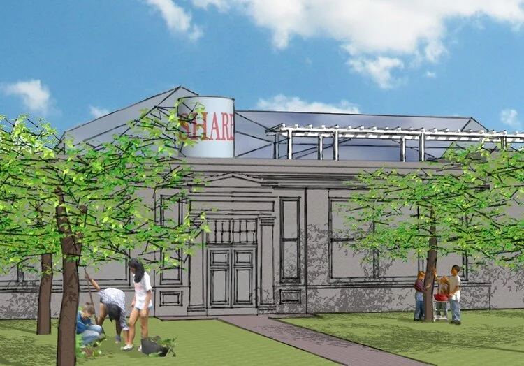 SHARE — Regional Food Hub , Philadelphia, PA The study for SHARE is based on an innovative joint venture between SHARE Food Program and Green Village Philadelphia. BWA, along with various design professionals, public leaders, and green advocates were called on to transform an industrial site into a Regional Food Hub. The end product is a conceptual master plan that would apply sustainable design practices and new energy technologies to the five-acre site and 170,000 square foot warehouse located in the industrial center of the Hunting Park section of Philadelphia. The core values of SHARE and Green Village Philadelphia are integrated into the solution and include a phased transition from SHARE’s current building and site uses to a highly refined and integrated facility that would support food access, an urban farm and community marketplace, educational/nutritional opportunities for clients and other non-profits, creation of rental spaces for like-minded non-profits to call home, and increased efficiencies for regional food distribution to meet food security and hunger-based needs.