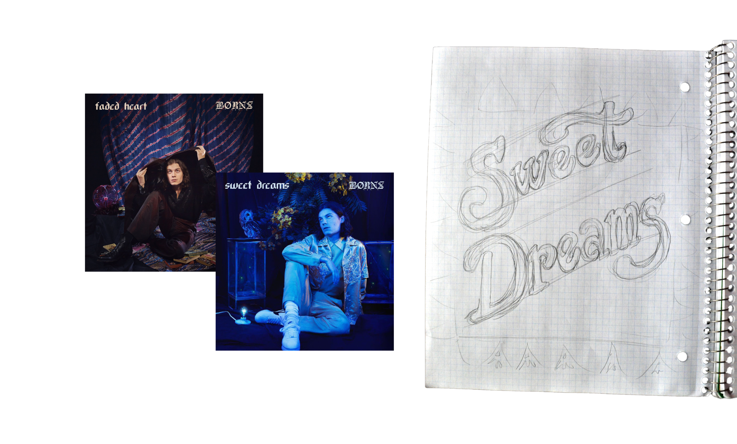 Above are the Initial sketch of the Sweet Dreams cover as well as the original cover art