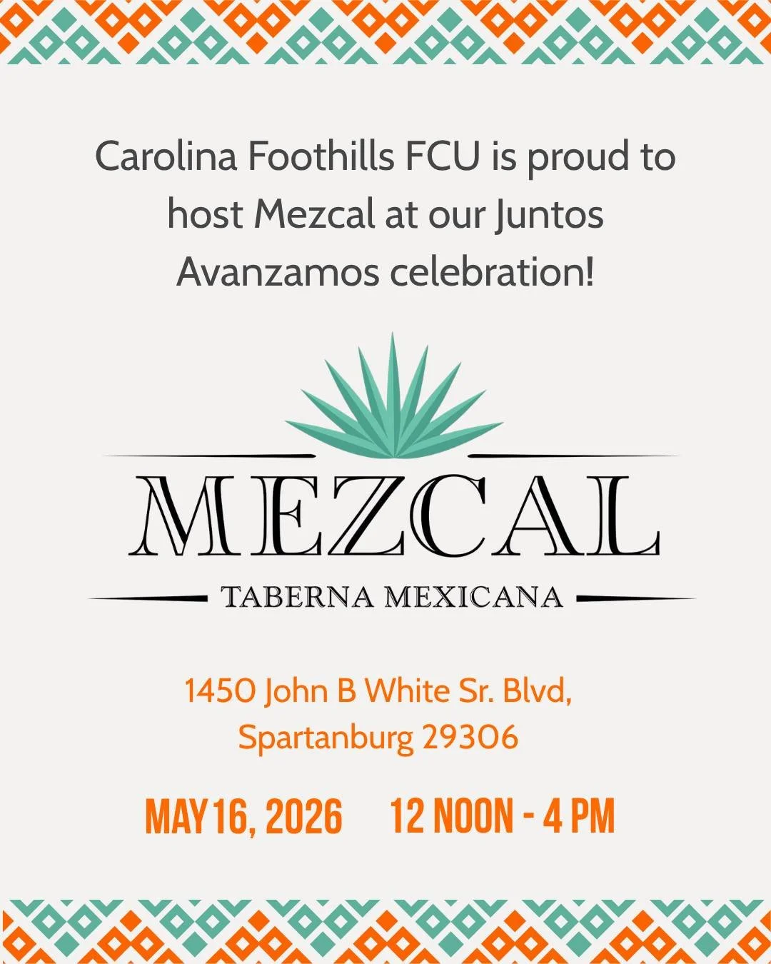 Feeling hungry?
Grab your friends and family and party with CFFCU on May 16, as we celebrate our new Juntos Avanzamos designation! 🎉

We'll be celebrating our local community and shared Hispanic heritage with food trucks, dancing, giveaways, and mor