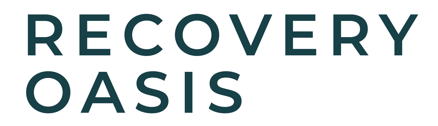 Text reading "Recovery Oasis" in bold, uppercase letters with a black background.
