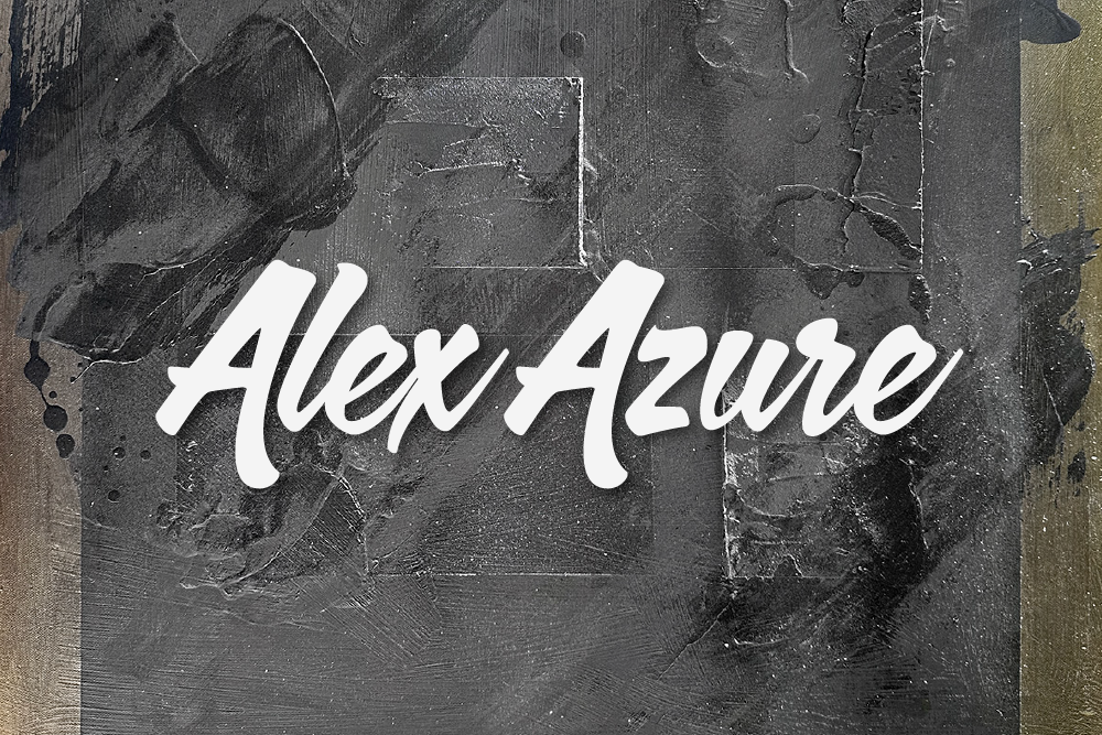 Dark textured background with white cursive text that reads "Alex Azure" in the center.