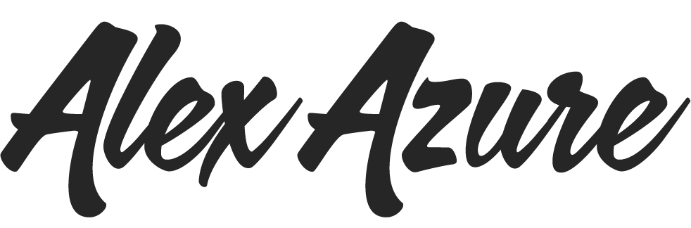 Logo with the words 'Alex Azure' in a stylized black script font.