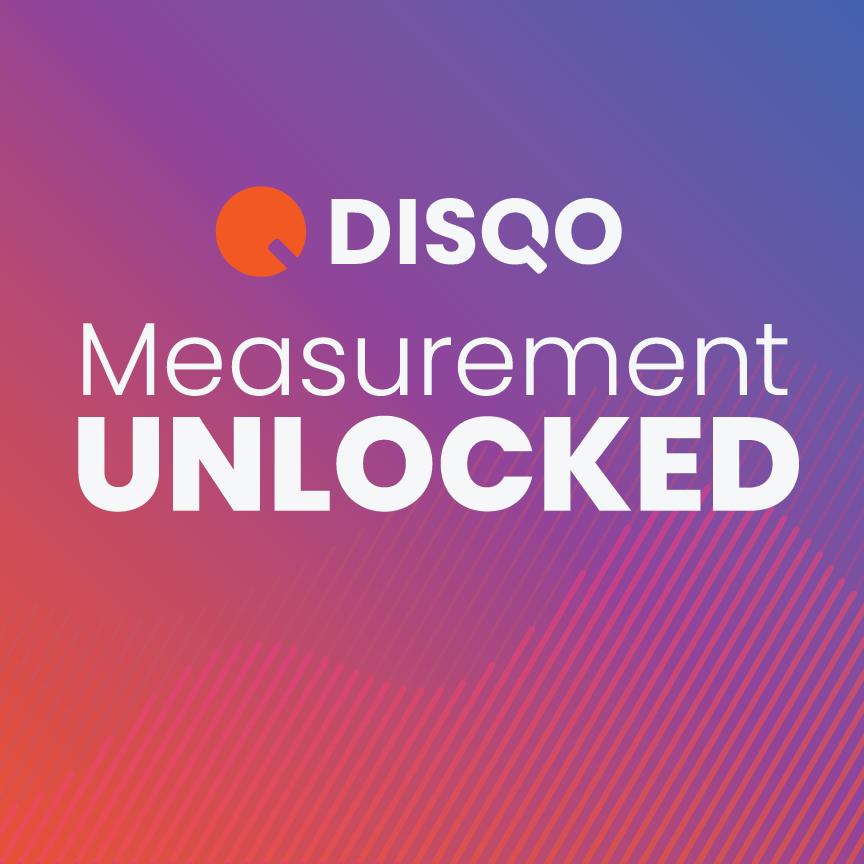 Disqo logo and the text "Measurement Unlocked" on a colorful gradient background