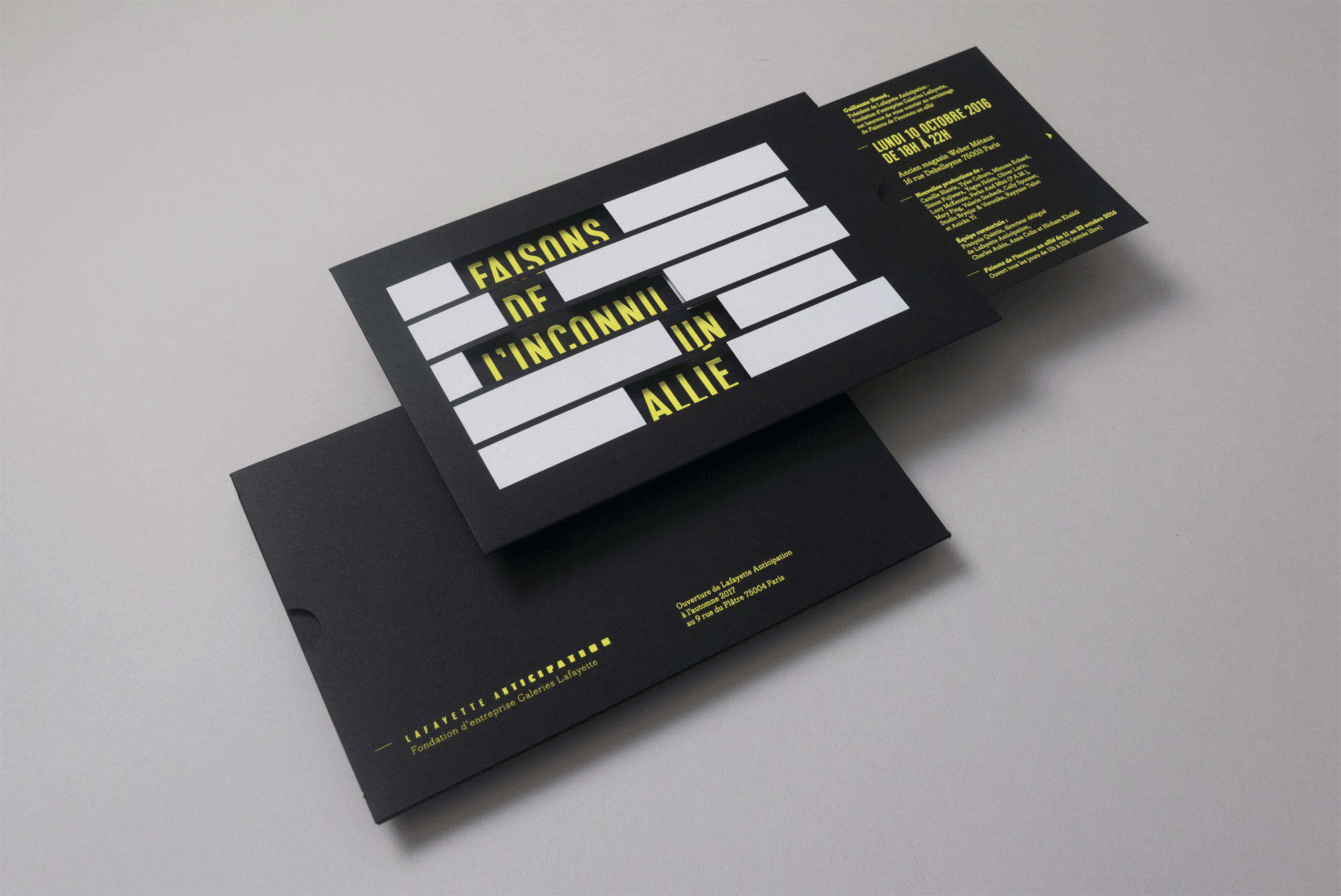 Drawing inspiration from a die-cut interactive for a handheld reveal., above. Final invitation design, right.