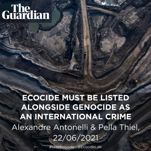      

 
   An international team of lawyers co-chaired by Philippe Sands QC and Dior Fall Sow has presented the outcome of its work announced in  November  last year to develop a legal definition of ecocide. This is a crucial step towards adding eco