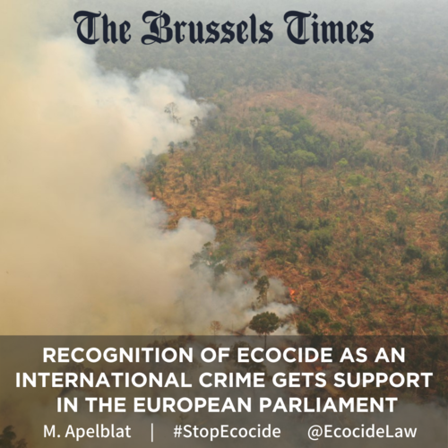      

 
   An expert panel brought together by the Stop Ecocide Foundation proposed this week to amend the statutes of the International Criminal Court and include ecocide alongside other international crimes such as war crimes, crimes against human