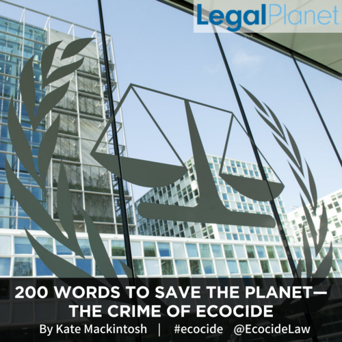      

 
   Last month, a panel of international lawyers chaired by Philippe Sands and Dior Fall Sow launched our proposal for a new crime of ‘ecocide’ – an international crime of environmental destruction that would sit alongside genocide, crimes ag