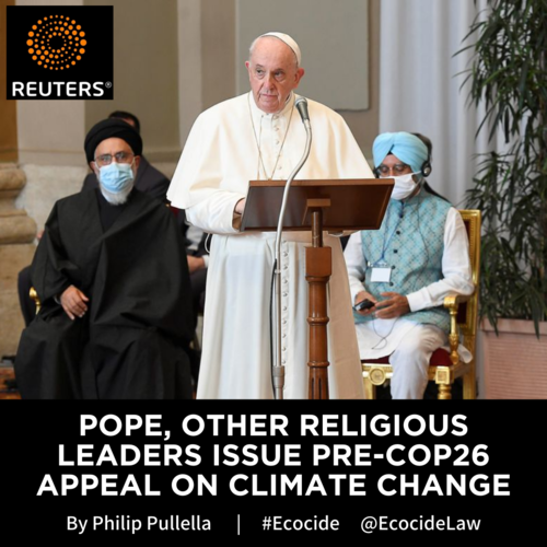      

 
   Pope Francis and other religious leaders made a joint appeal on Monday for next month's U.N. Climate Change Conference (COP26) to offer concrete solutions to save the planet from "an unprecedented ecological crisis".  By Philip Pullella f