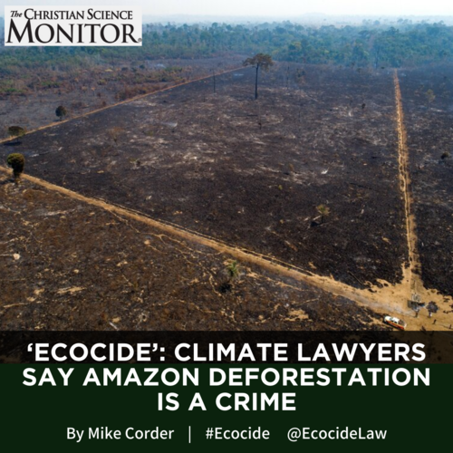      

 
   On Tuesday, AllRise, a group of climate lawyers, asked the International Criminal Court to investigate Brazil’s President Jair Bolsonaro for his Amazon development policies. The lawyers say “crimes against nature are crimes against humani