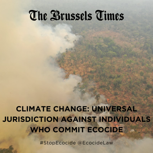      

 
   An expert panel brought together by the Stop Ecocide Foundation proposed last June to amend the statutes of the International Criminal Court (ICC) and include ecocide alongside other international crimes such as war crimes, crimes against