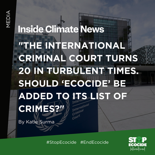      

 
   “Okowa focused her comments on a  proposed  definition for ecocide that was put forth by an independent expert panel last summer. That panel, convened by the non-governmental organization Stop Ecocide, defined ecocide as “unlawful or want
