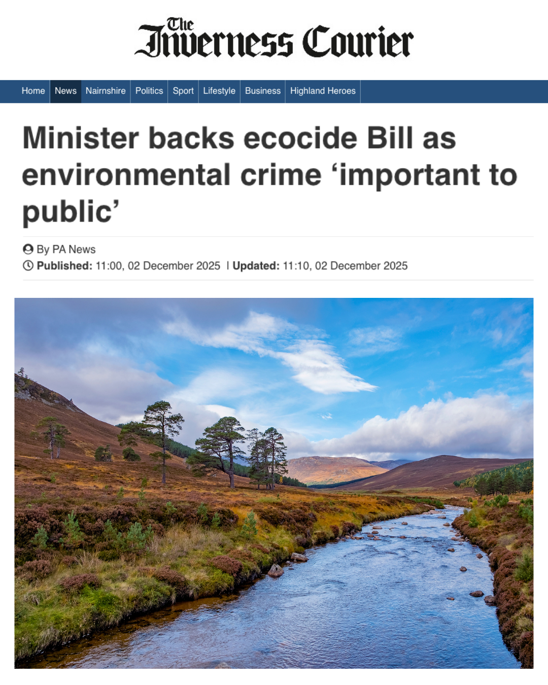 Minister backs ecocide bill as environmental crime ‘important to public’