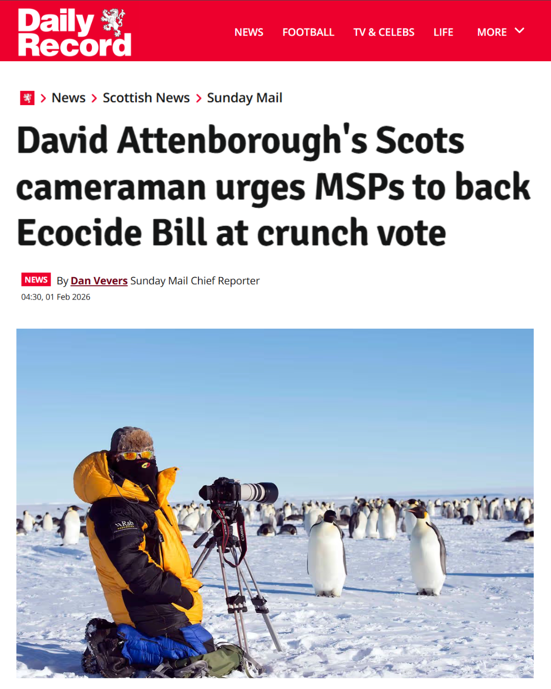 David Attenborough’s Scots cameraman urges MSPs to back Ecocide Bill at crunch vote