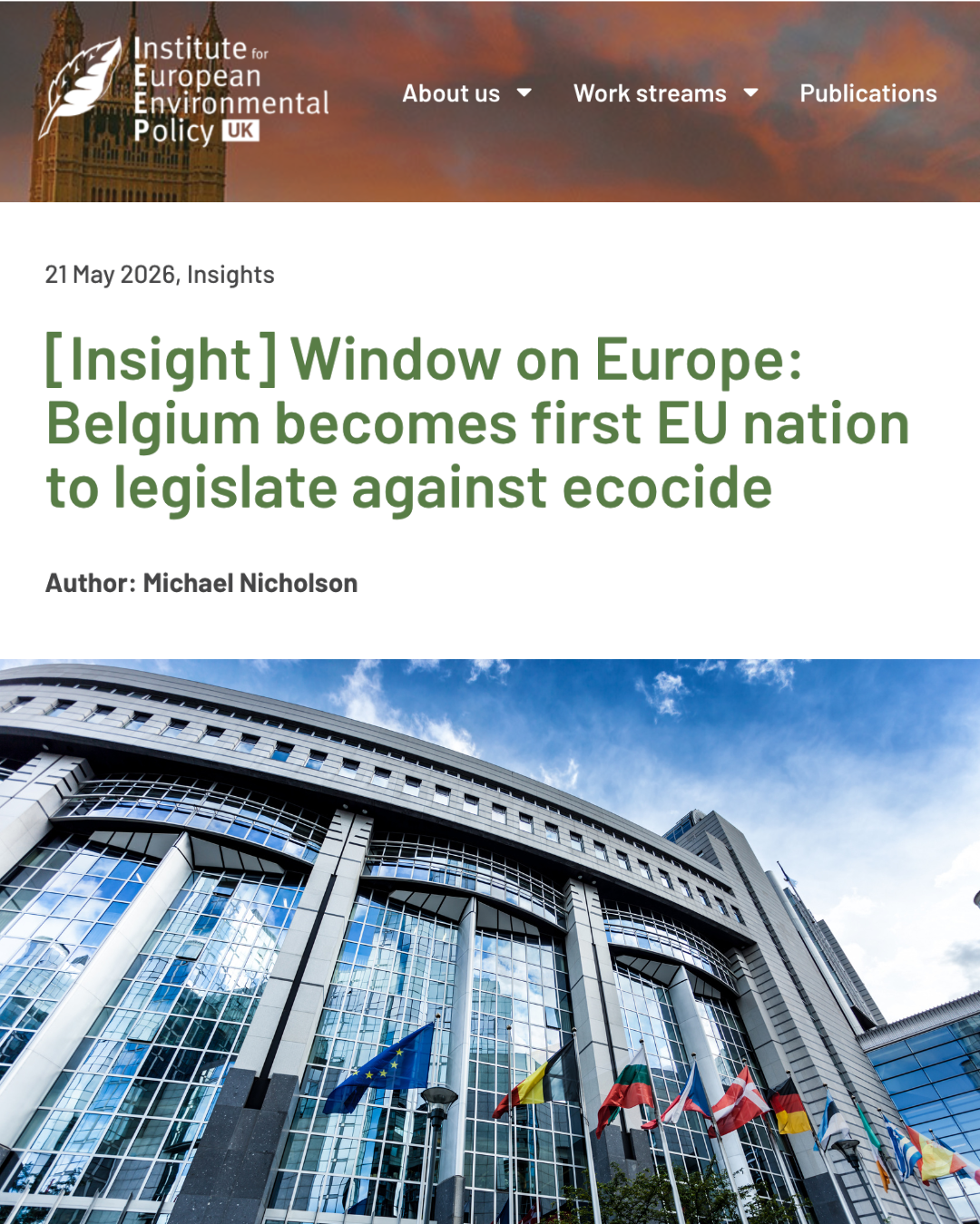 [Insight] Window on Europe: Belgium becomes first EU nation to legislate against ecocide