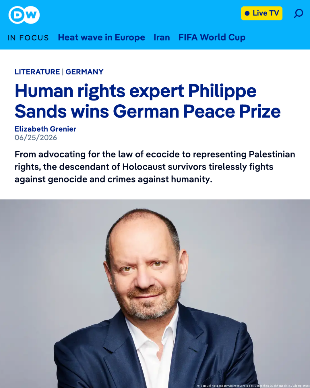 Human rights expert Philippe Sands wins German Peace Prize