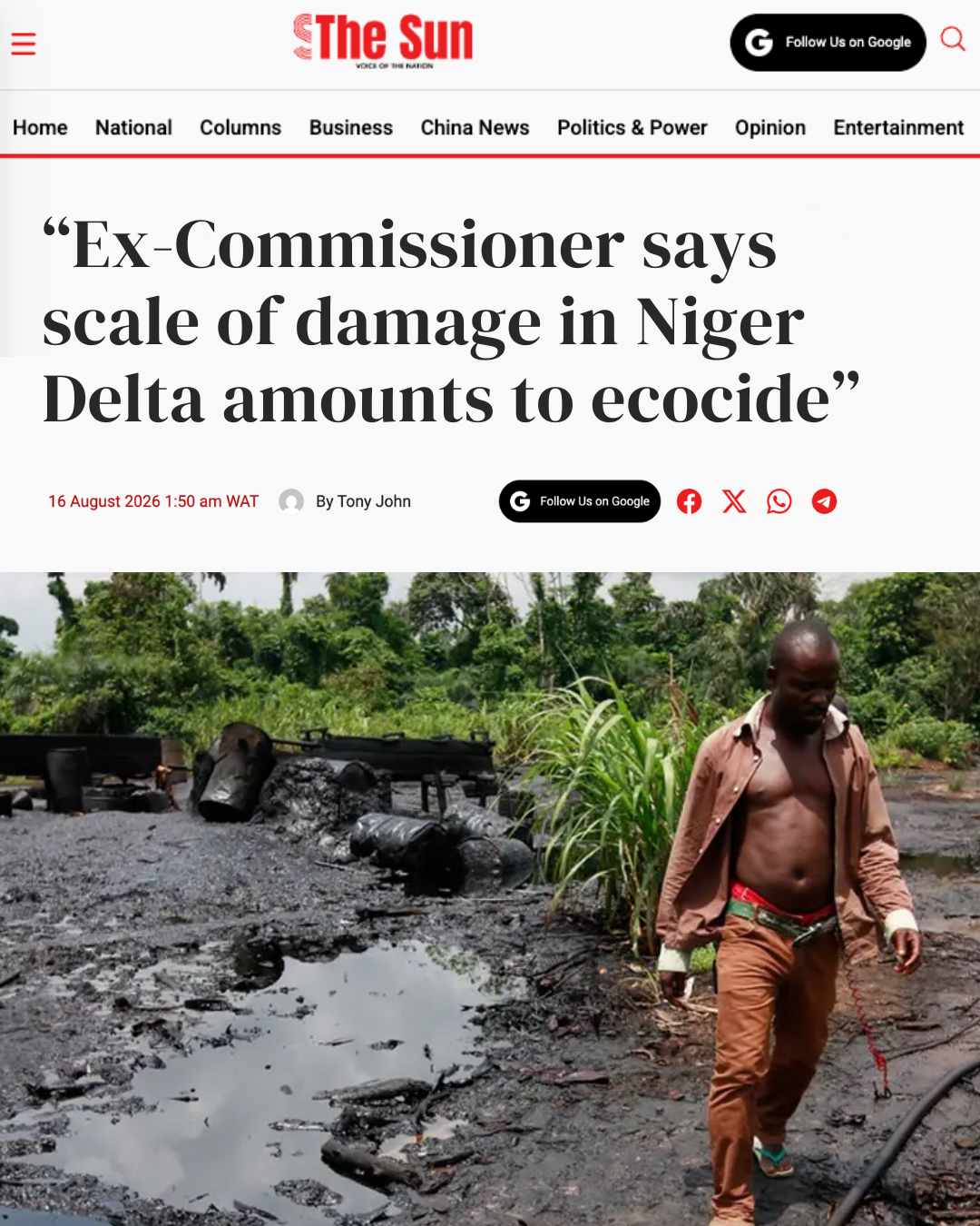 Ex-commissioner tasks Niger Deltans on oil pollution