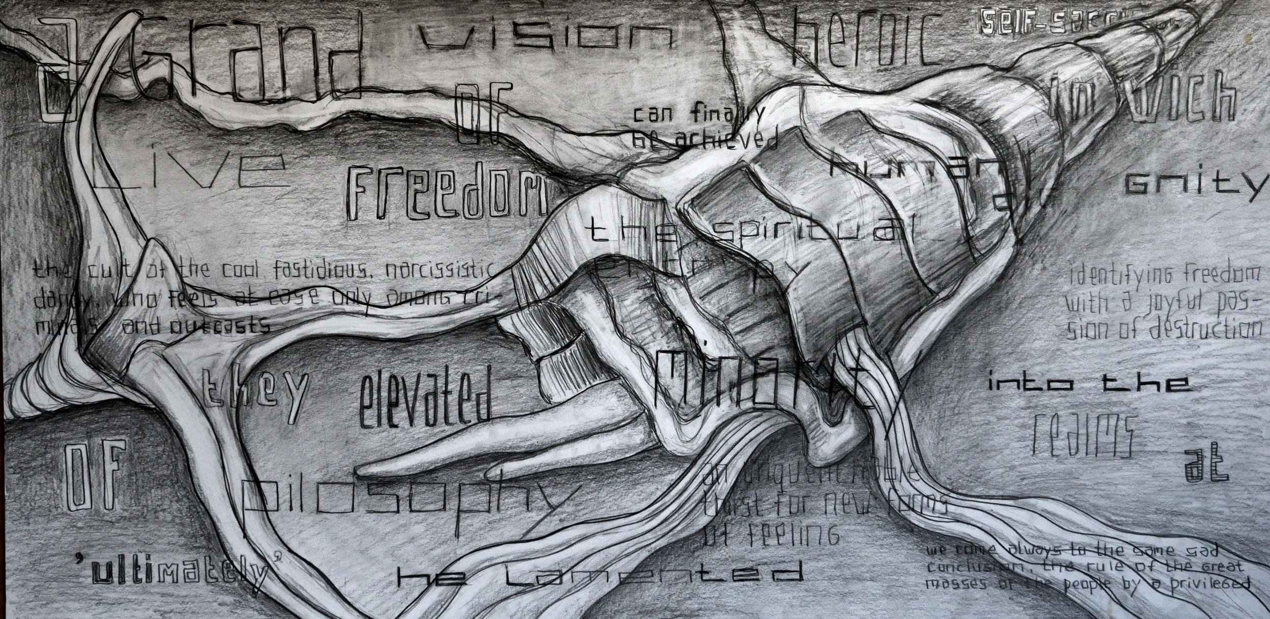 Identifying an Unguenchable Thirst for New Forms of the Heroic Self, pencil on paper, 70x140cm