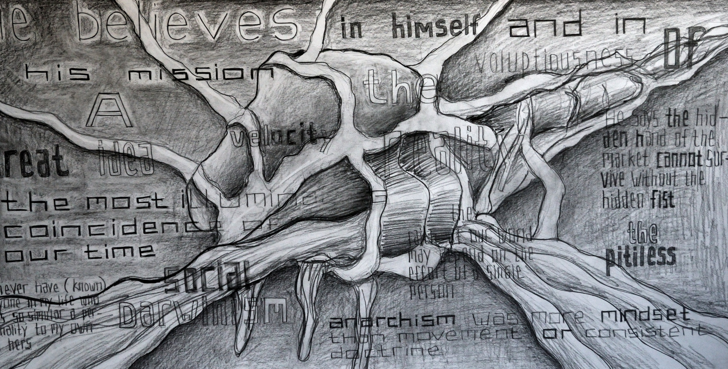 The Most Illuminating Mindset, He Insisted, Cannot Survive Without the Hidden Fist, pencil on paper, 70x140cm