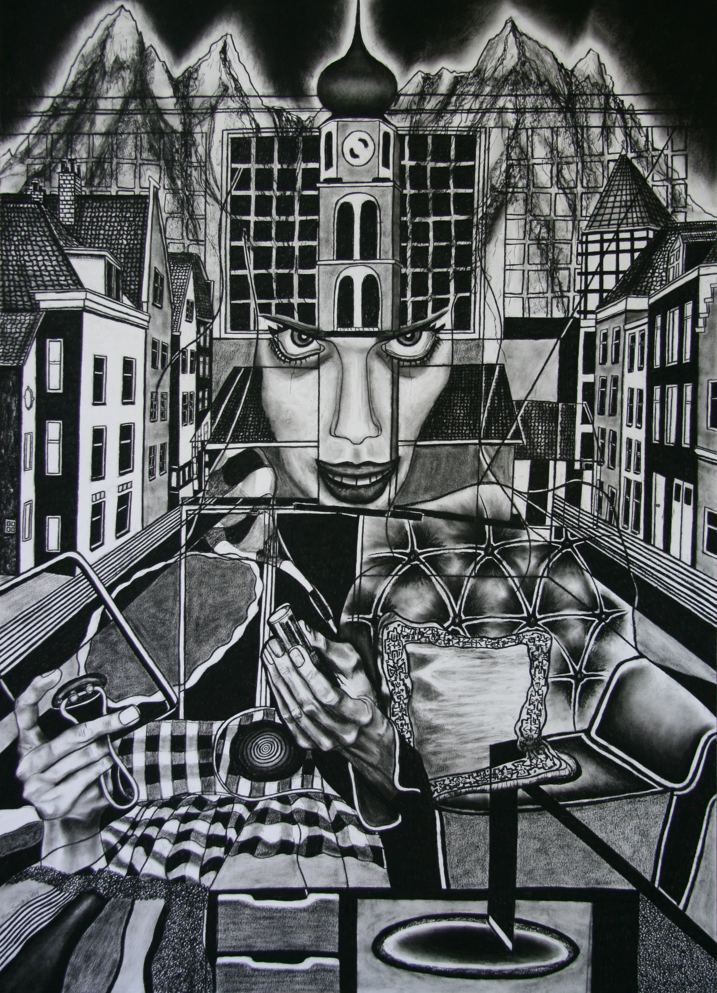 De Dissonantie, 140x100cm, conte on paper 