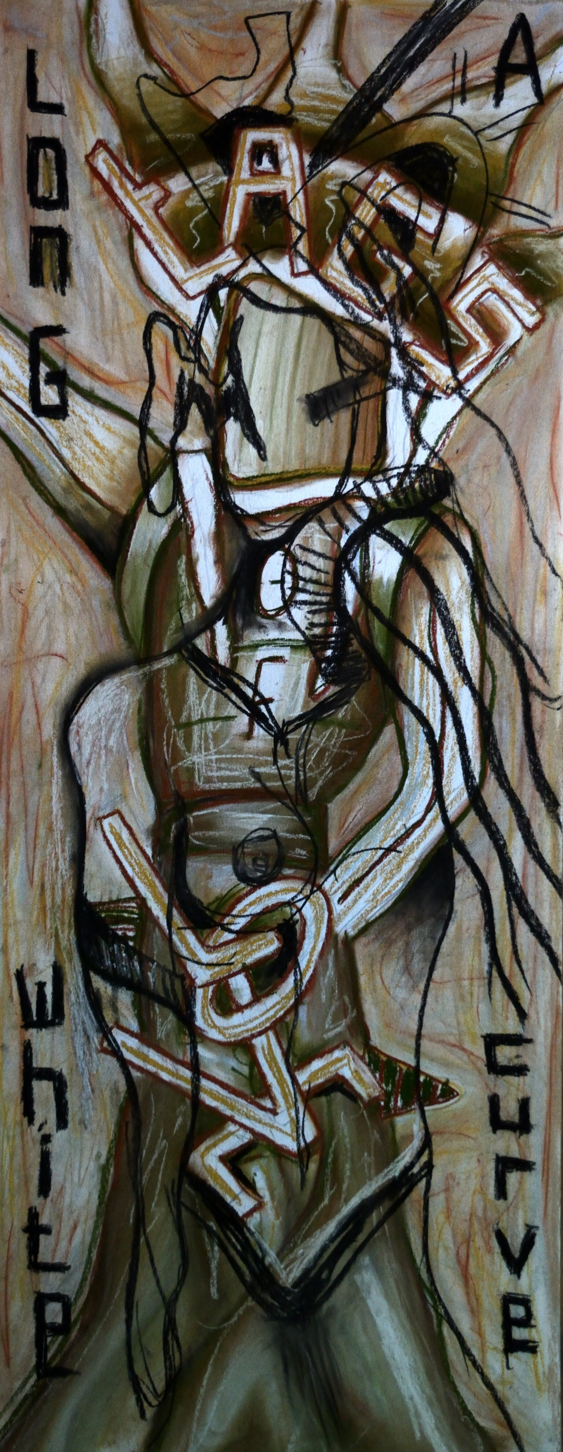 Tags of Love, A Long White Curve, pastel on paper, 140x55cm, 2020