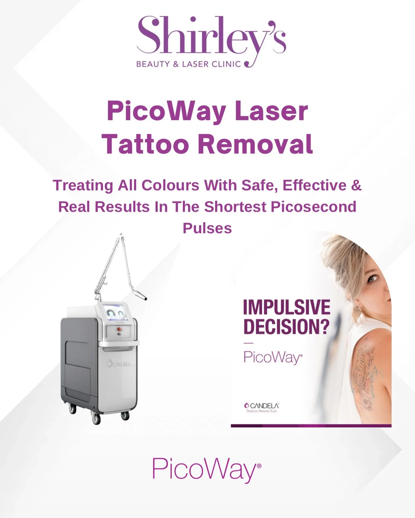 Have you thought about getting a tattoo you’re no longer in love with removed?
Laser Tattoo Removal Using The PicoWay™️ @candelamedicaluk Laser System👏🏼✨
Laser Tattoo Removal is a common treatment used to remove professional, amateur,