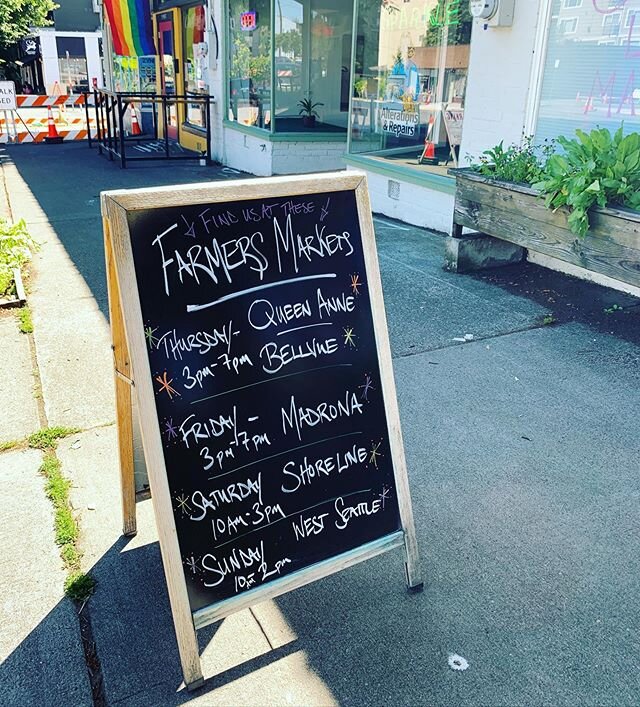 Things are weird right now but you can find us weekly at these great markets. In addition our shop in Ballard is open Wednesday-Sunday 9am-4pm