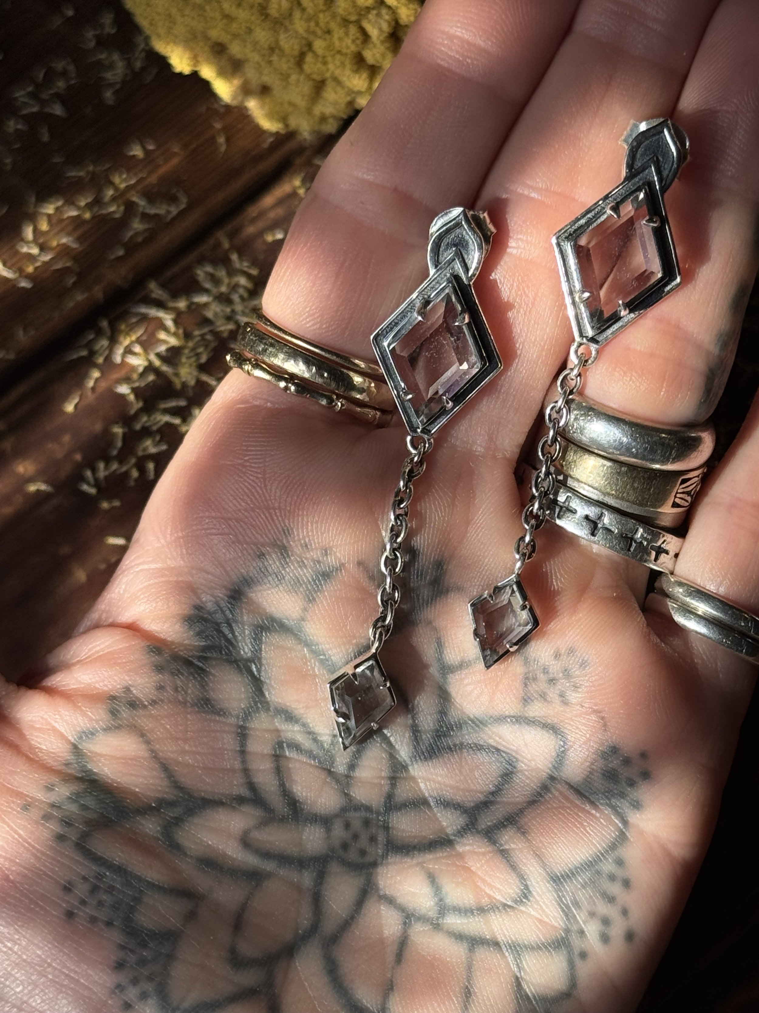 DReam Drop Earring by Acid Queen in sterling silver with clear quartz stones