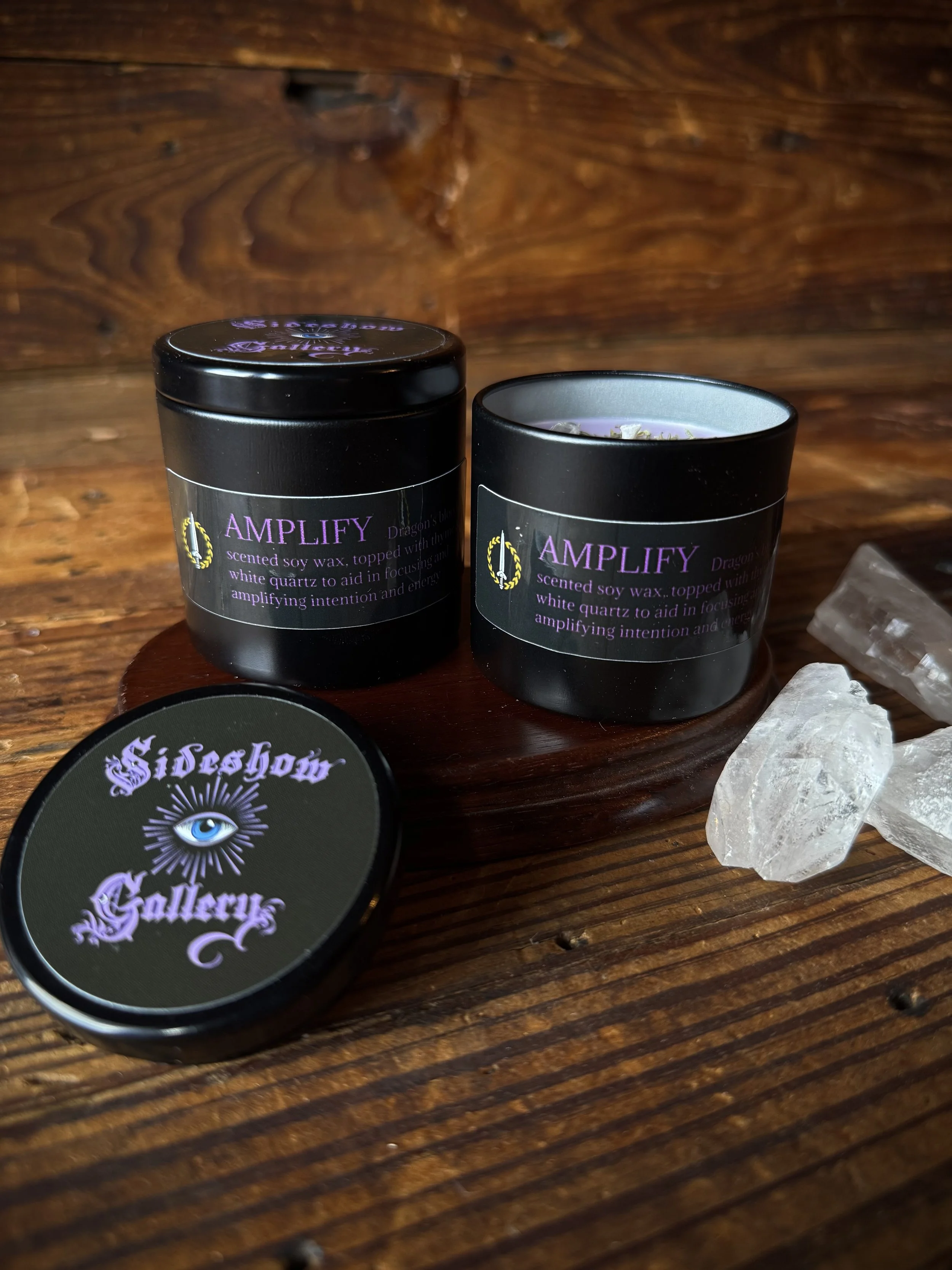 handmade, light-purple wax soy candle solis illuminatum dragon's blood scented