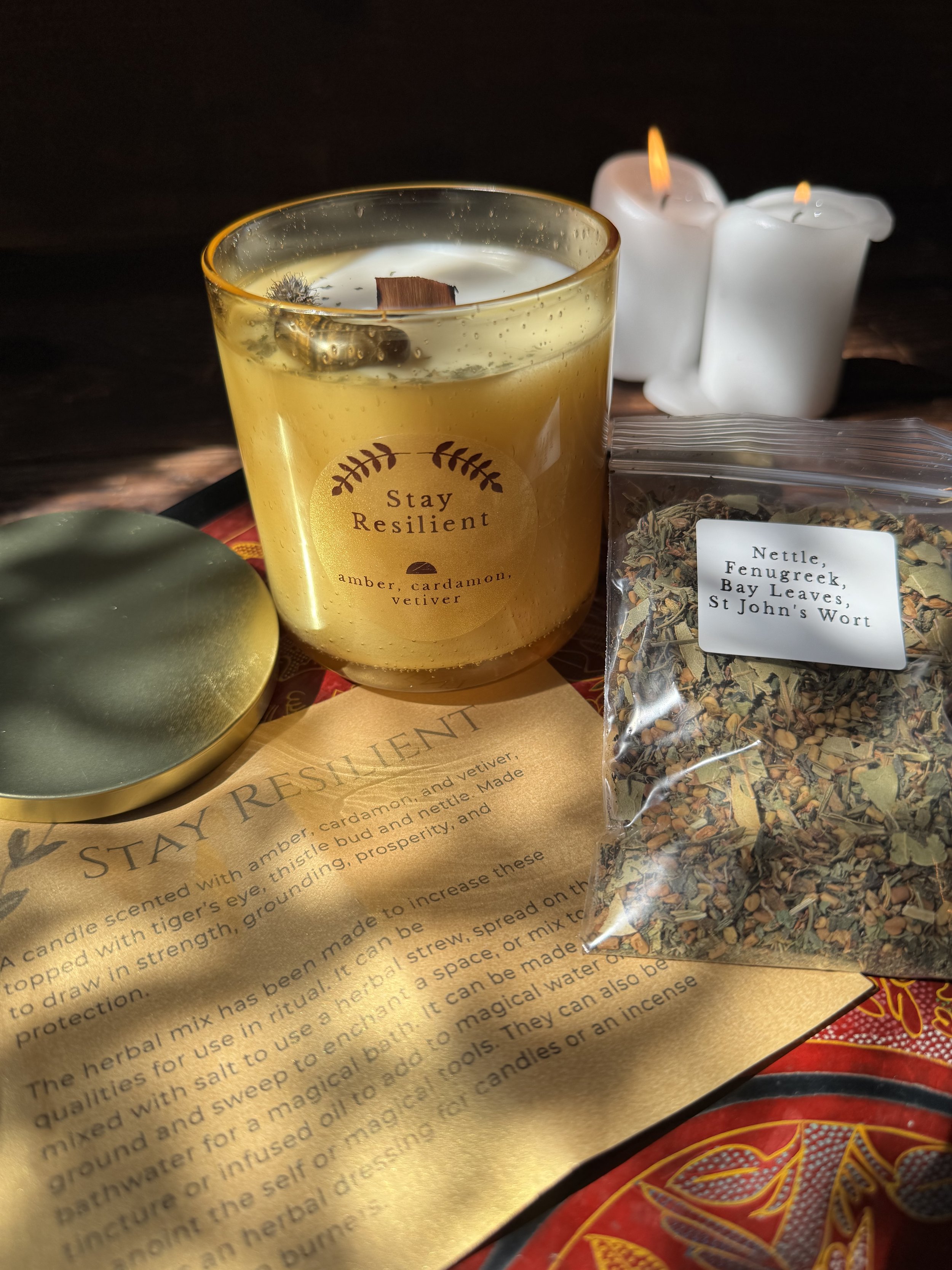 Handmade spell candle Stay resilient will additional herbs and crystal to cast