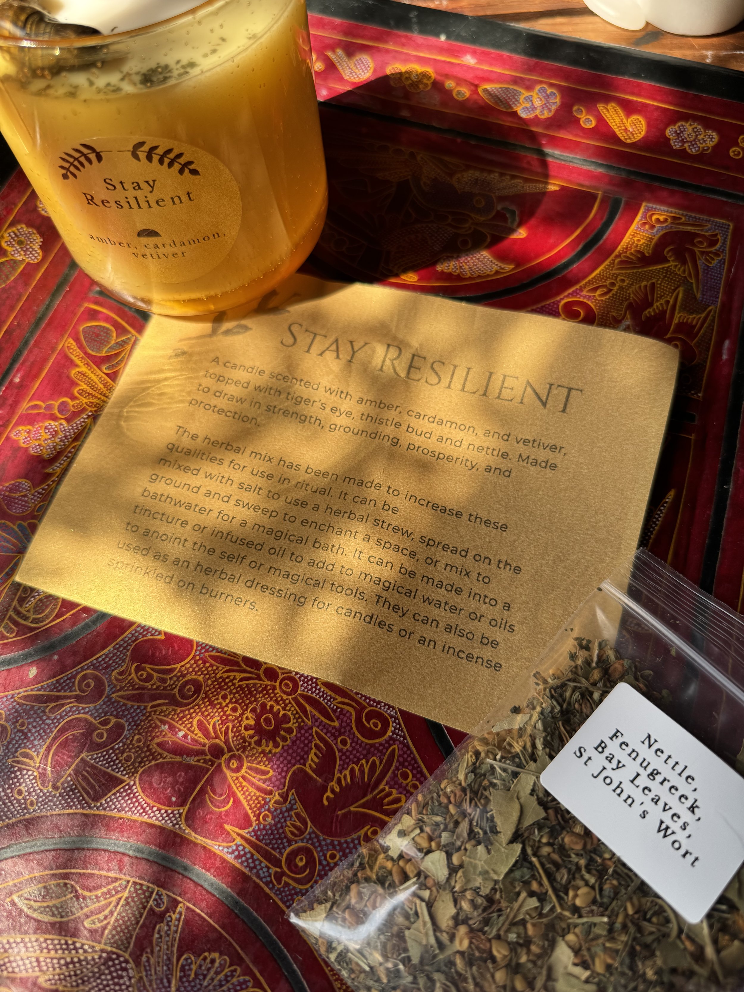 Handmade spell candle Stay resilient will additional herbs and crystal to cast