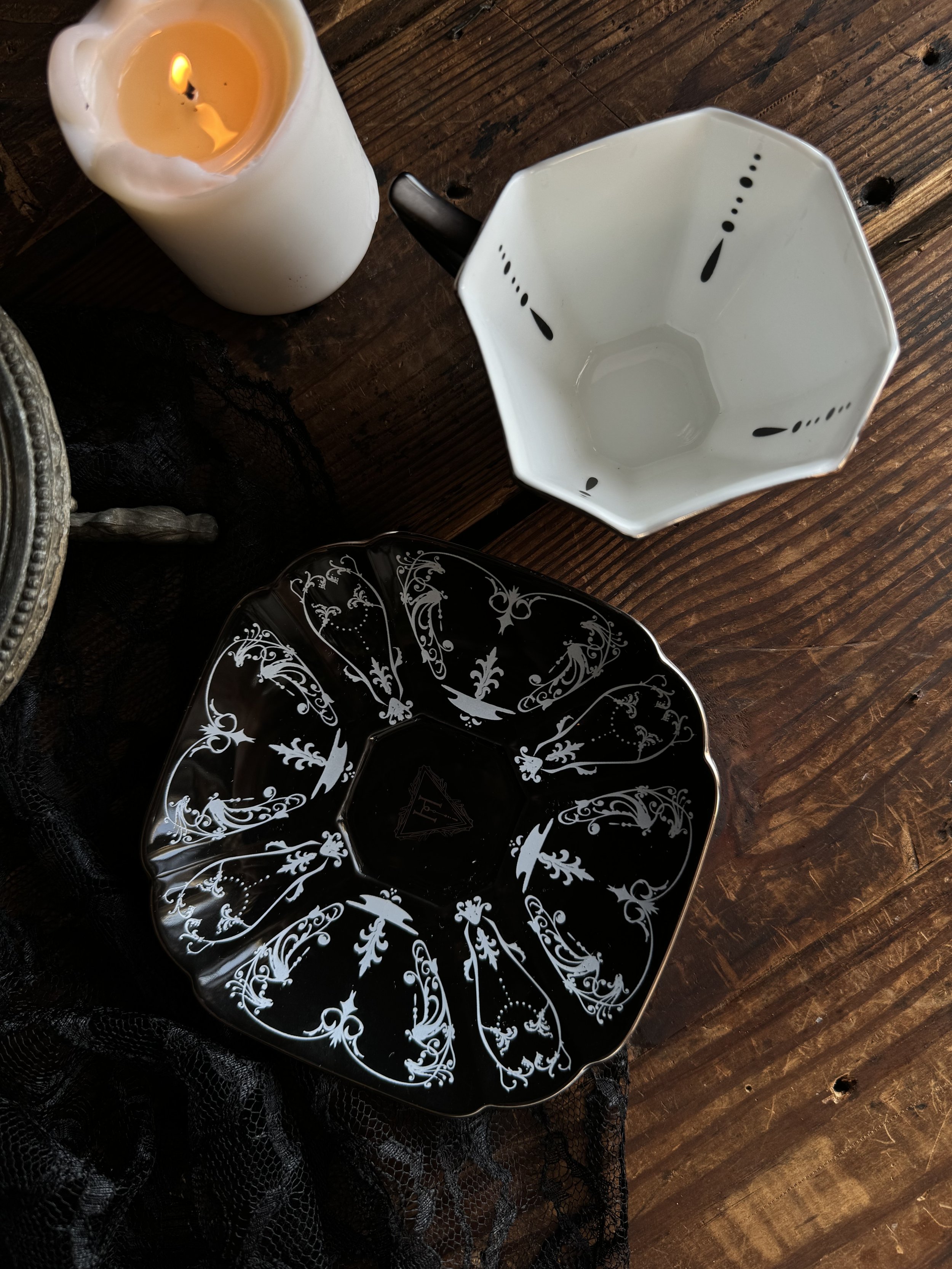 Gothic black and white teacup