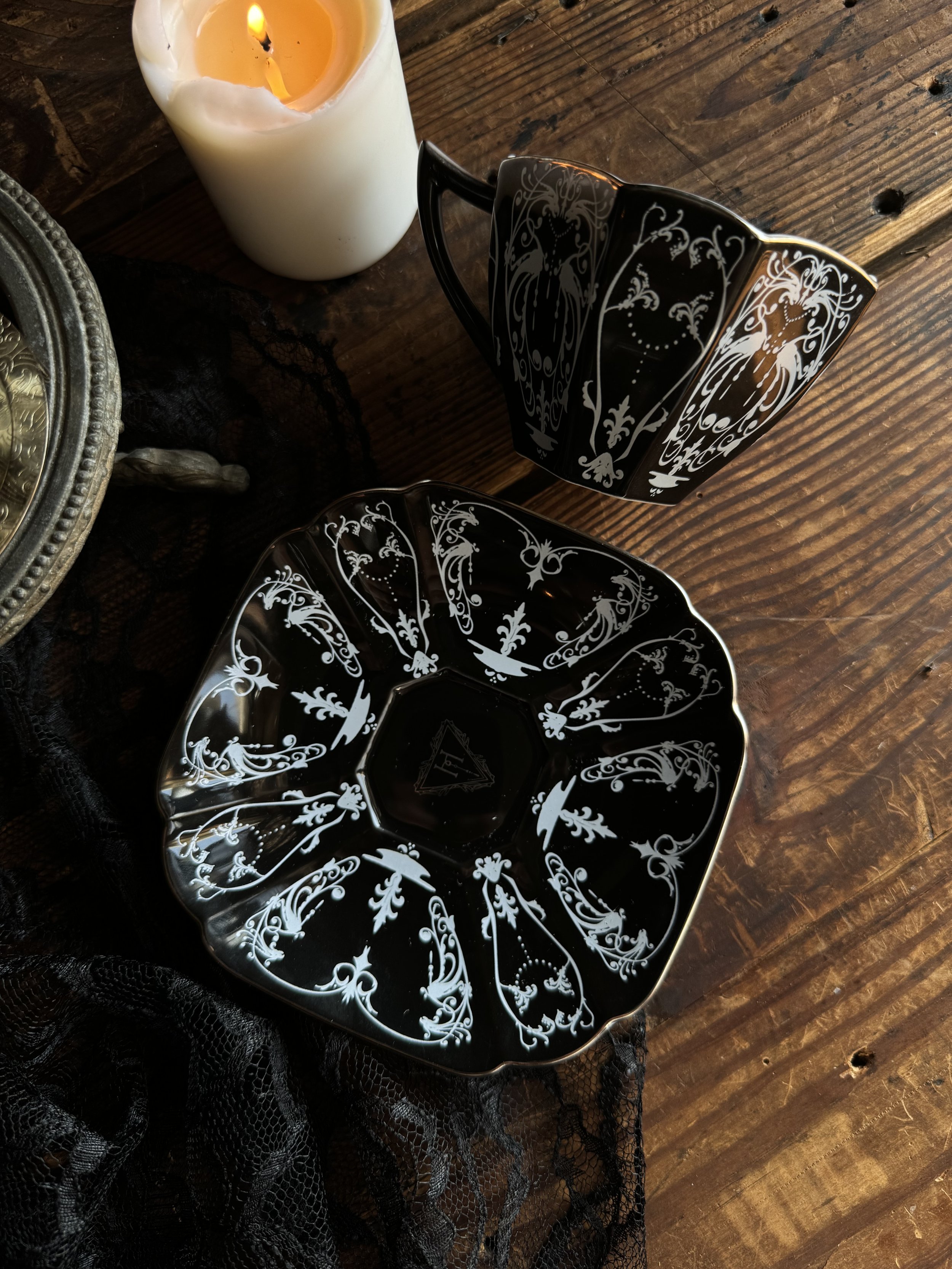 Gothic black and white teacup.