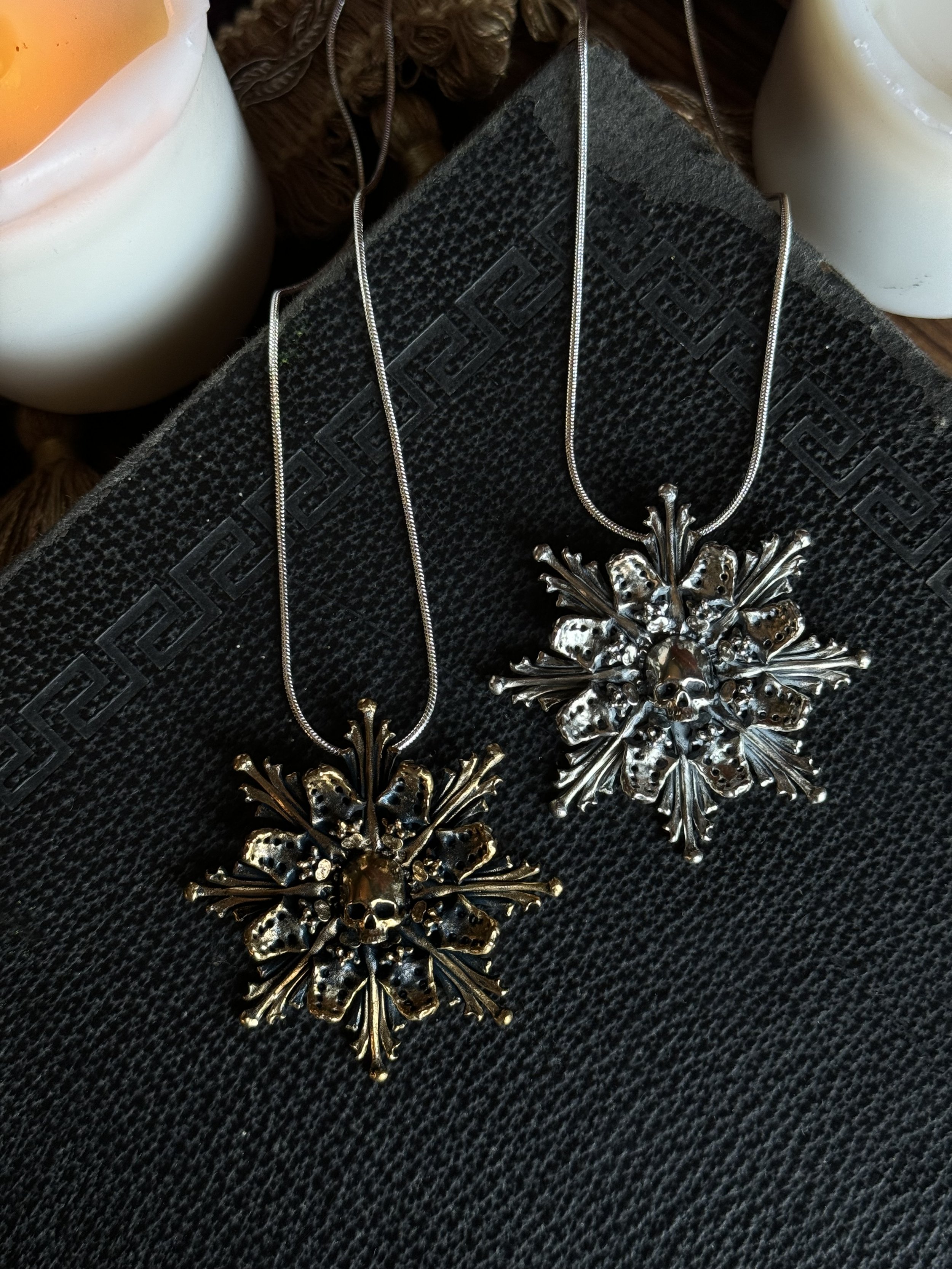 Macabre pendant modeled after the catacombs of Czech Republic.
