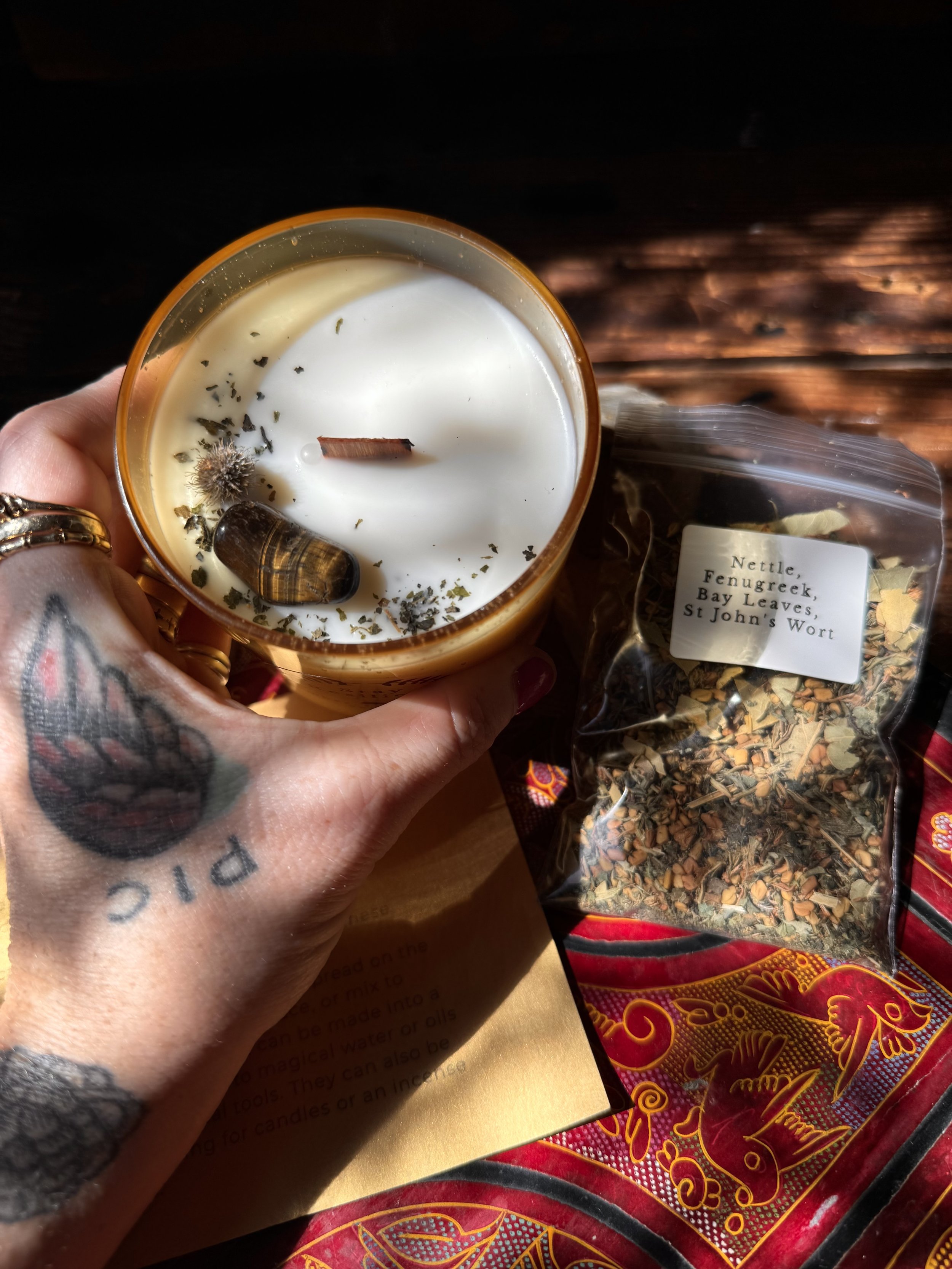 Handmade spell candle Stay resilient will additional herbs and crystal to cast
