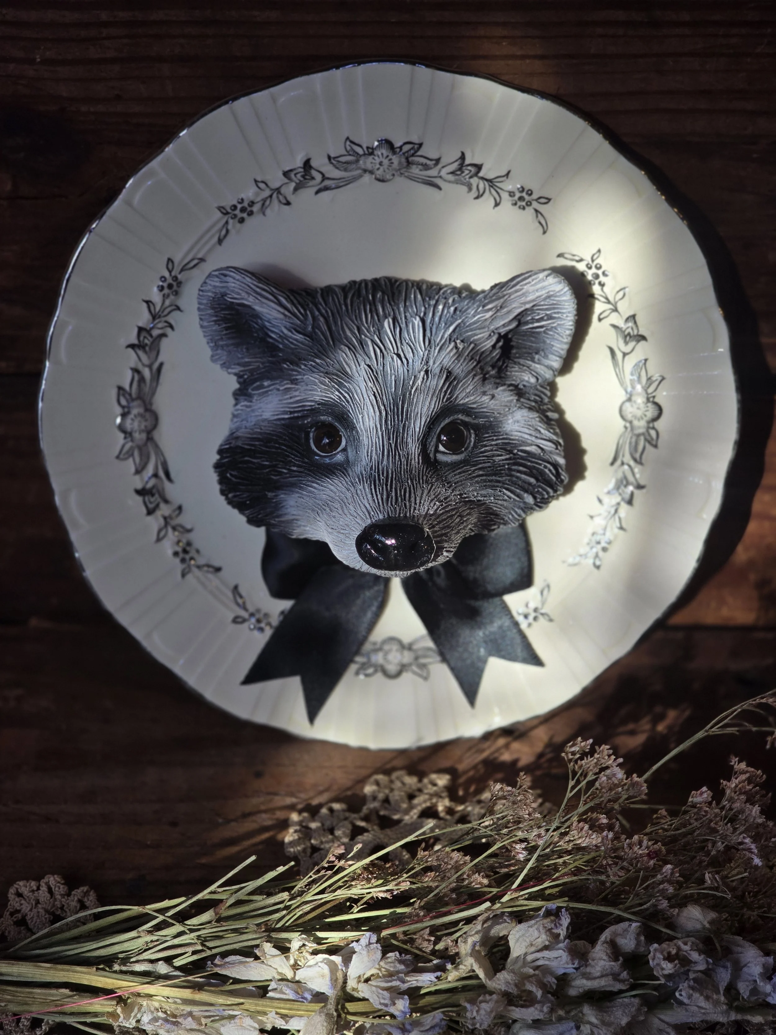 Faux Clay Taxidermy Raccoon