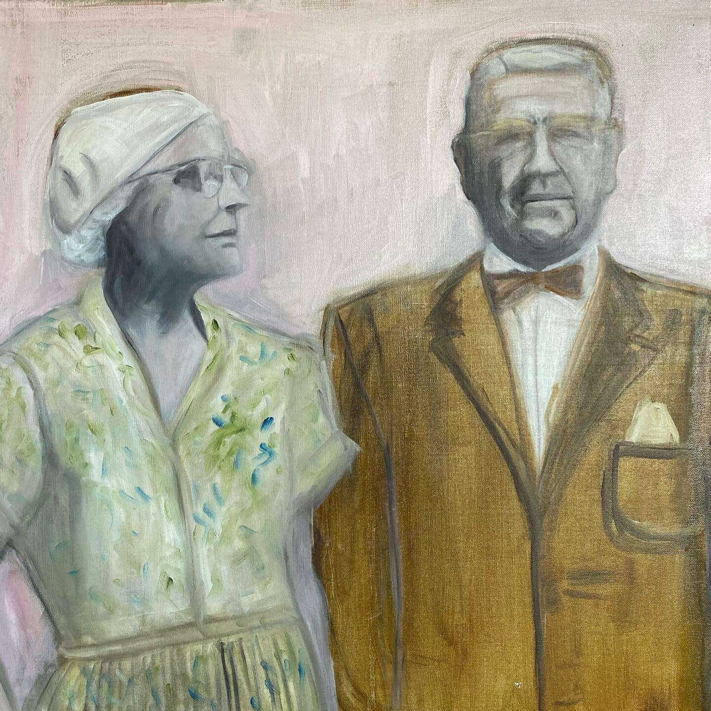 Meet &lsquo;The Cantlons&rsquo;, my grandparents on my mother&rsquo;s side, a painting still in progress. This is from a photo sent to me by my cousin Jenn Cantlon. I never really knew them, although I was named after her. They lived quite far from u