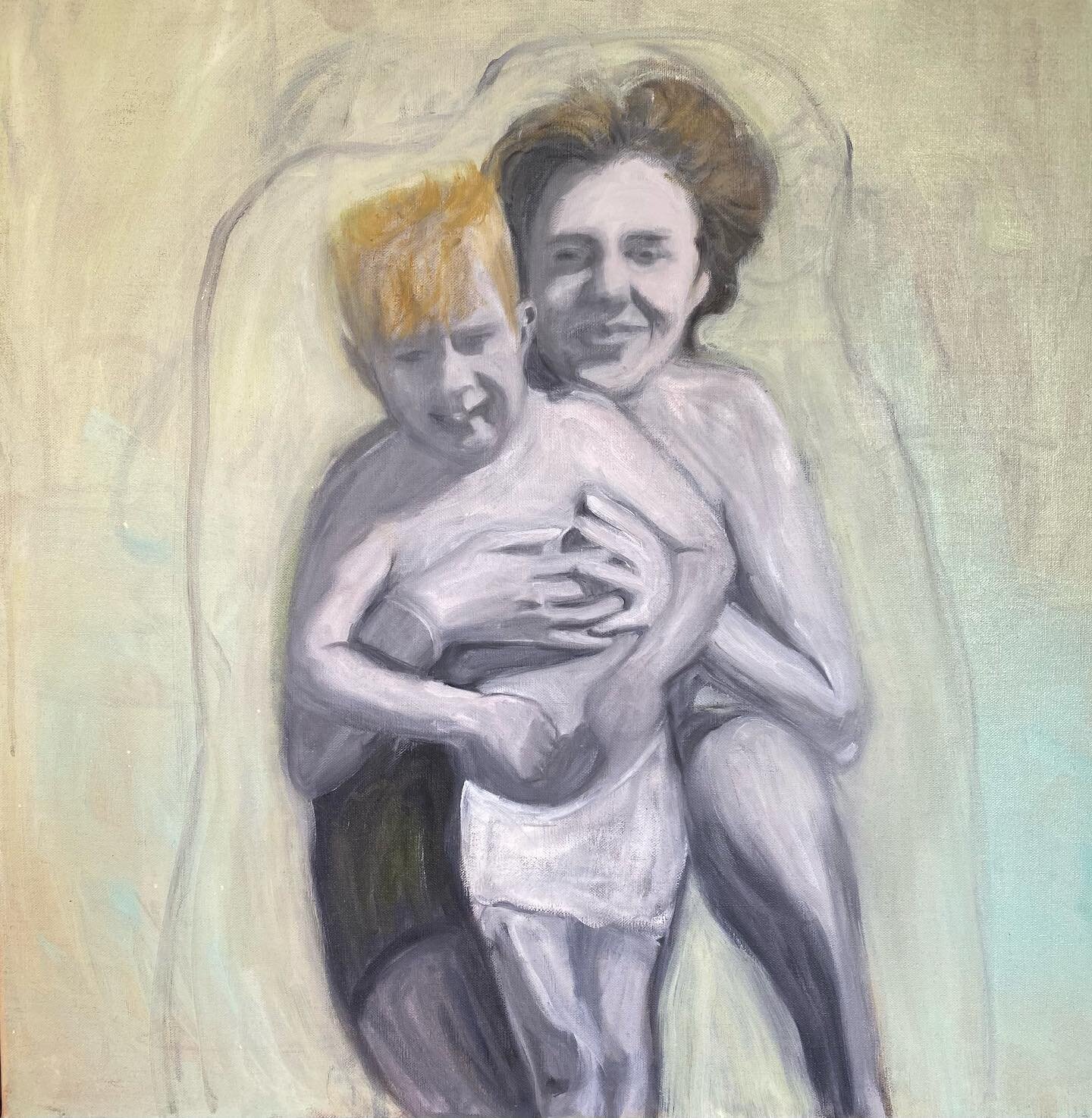 &lsquo;Holding On&rsquo; 2021. Universally, a mother and son, specifically from an old photo of husband Mike and his mother, Joan.

#dpatriciahay #artistsupportpledgeuk #paintpaintpaint #artists_insta #artistsoninsta #paintingoncanvas #canadianpainte