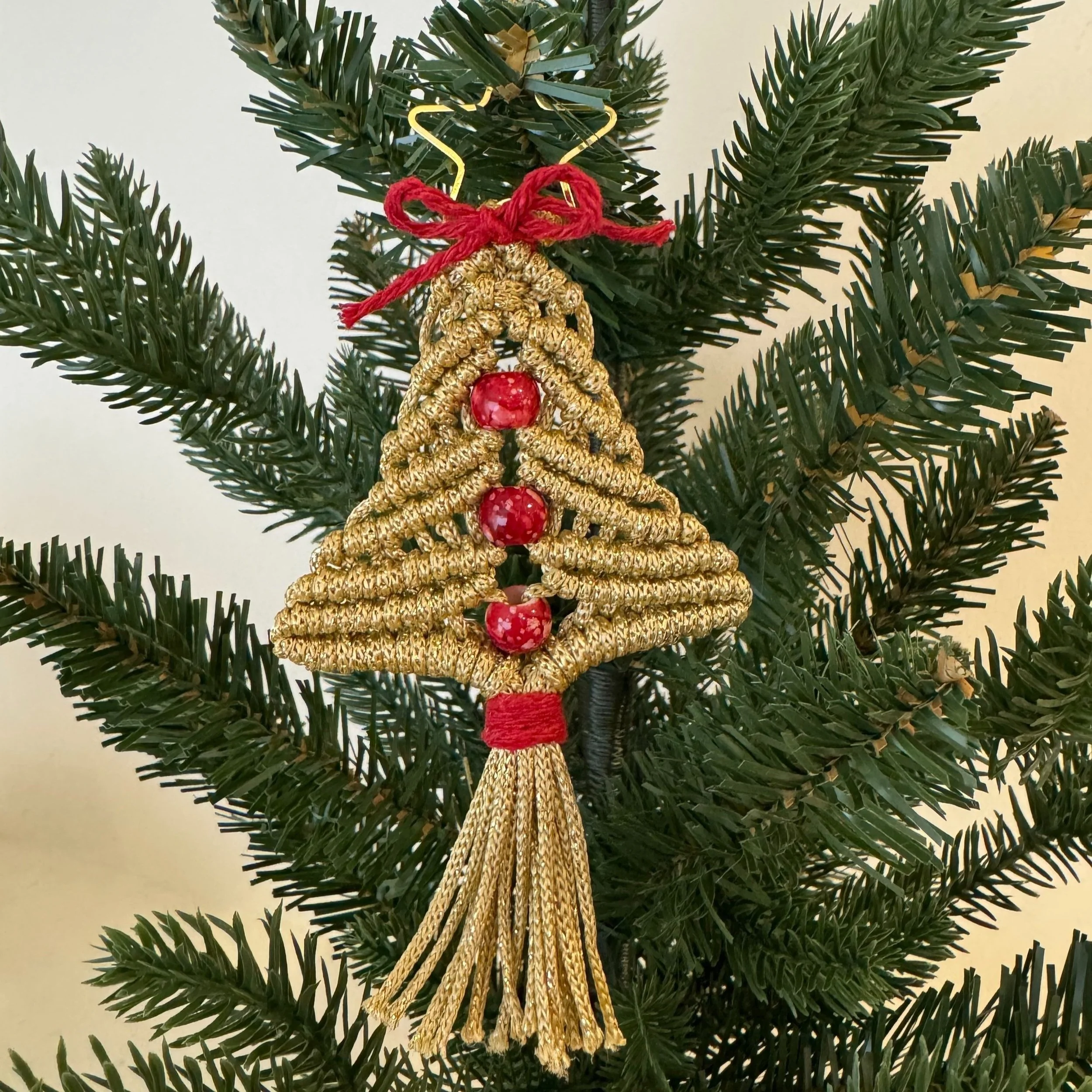 Gold Christmas Tree, handmade macrame ornament