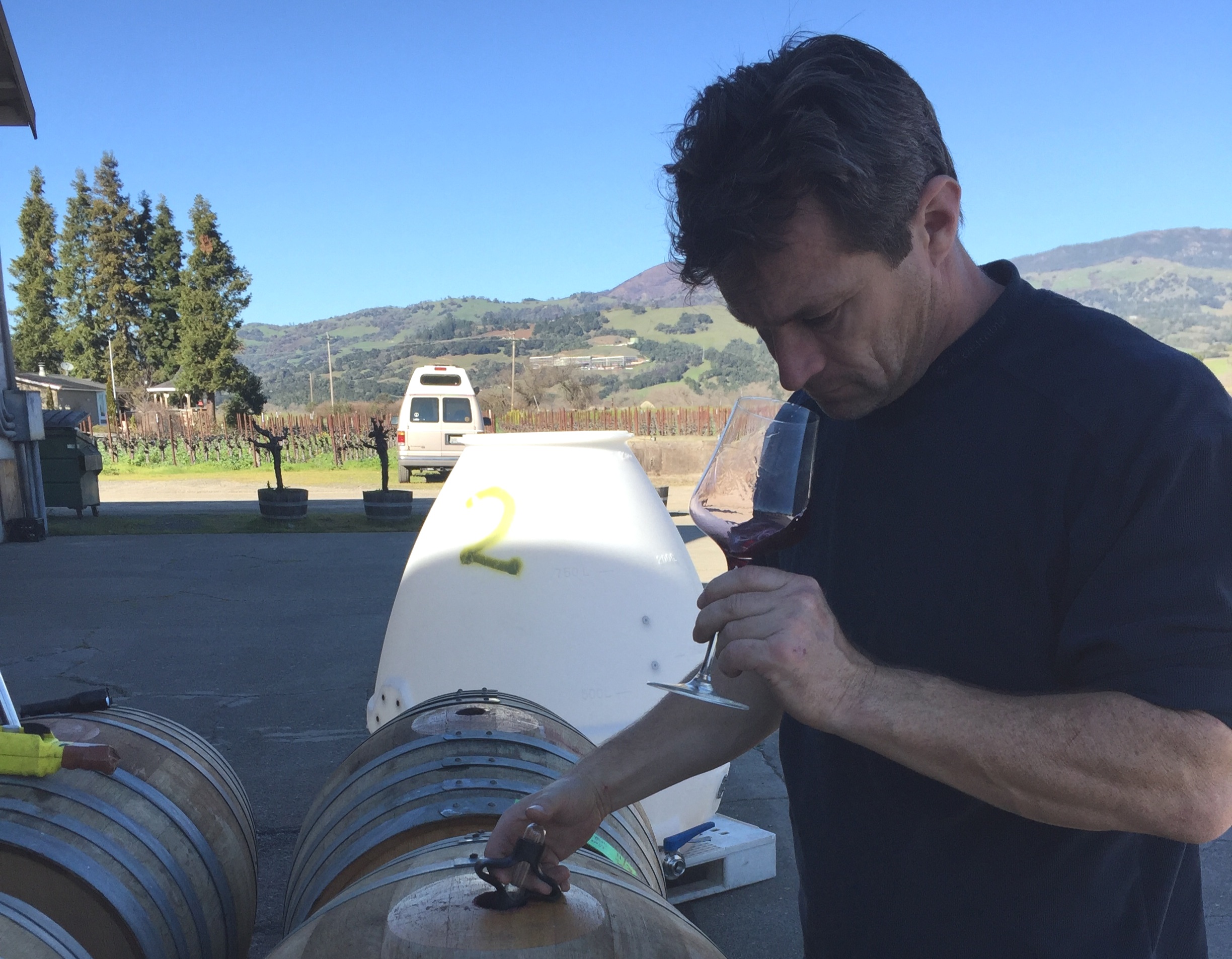 Leo Steen taking barrel samples of his 2017 Cabernet Franc.