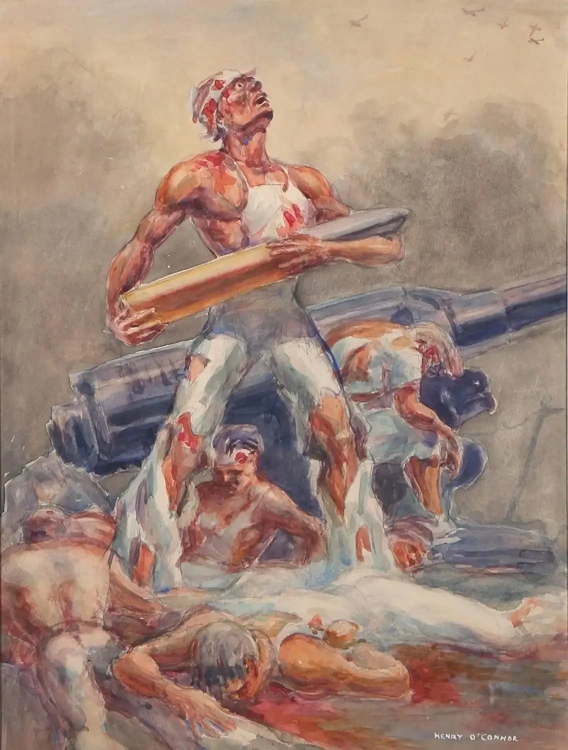 Henry O’Connor,  WWII Ashcan School Battle Scene , 1940s