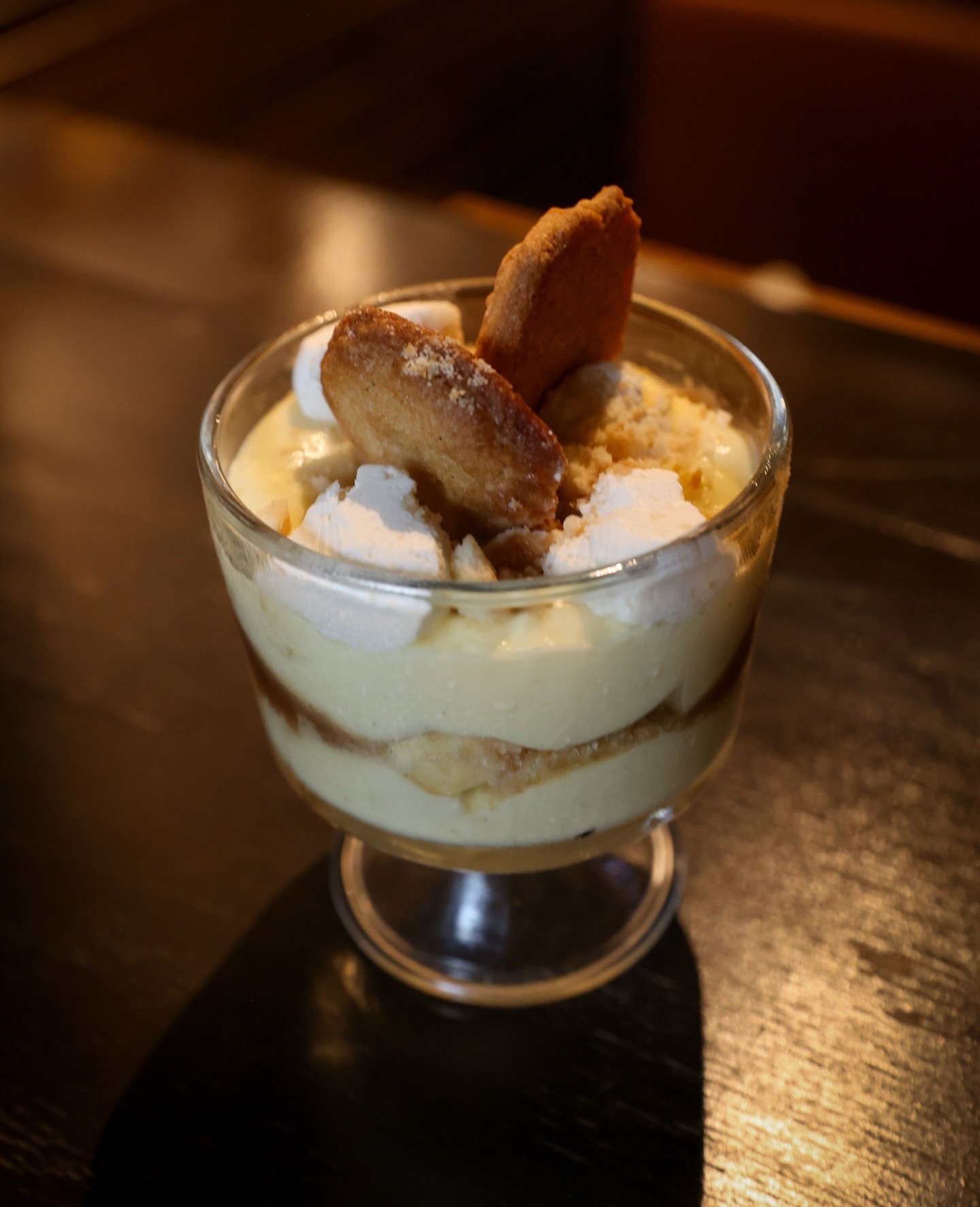 Introducing our brand new dessert menu!!⁠
⁠
In order of appearance we have the Banana Pudding with candied pecans and house made vanilla wafers.⁠
⁠
Next, we have the Chocolate Whiskey Cake with chocolate ganache and raspberry coulis.⁠
⁠
Finally, we h