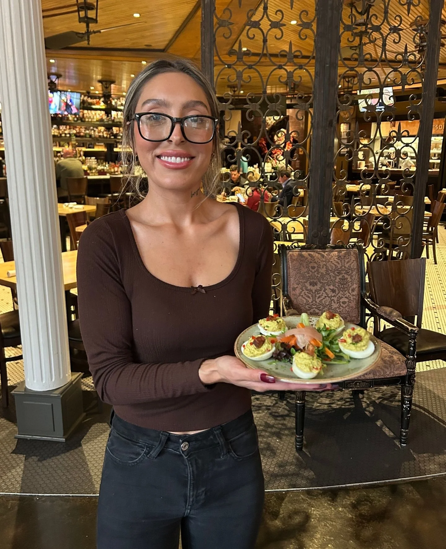 How many deviled eggs could you eat in one sitting? 
⁠
Swipe to see the current preparation of &ldquo;Devil of an Egg&rdquo; up close. It all starts with farm fresh, locally sourced eggs, prepared with house-made chimichurri, and topped with bacon la