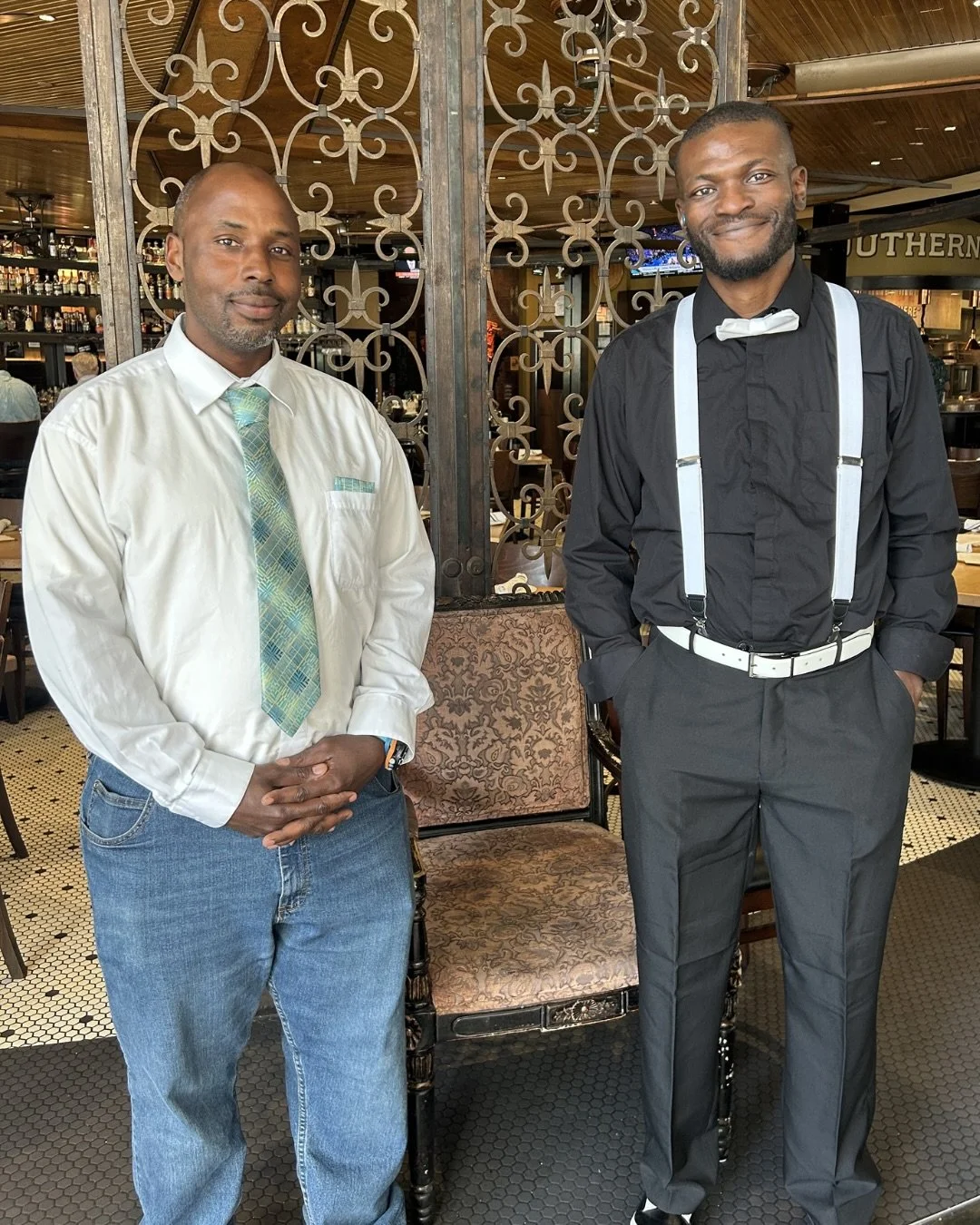 You can catch Stas (right) and Dwight (left) either serving food or serving looks. 

The Southern Steak &amp; Oyster is a &ldquo;come as you are&rdquo; steakhouse. So whether you want to dress to the nines like Stas and Dwight, or wear your jersey be
