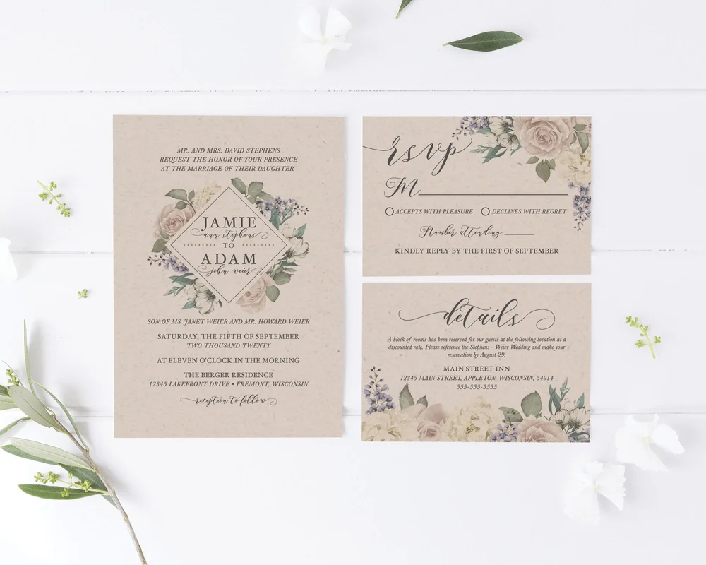 Printable Wedding Invitation Suite with Custom Wedding Logo (Romantic  Garden) — Dana Felderhoff