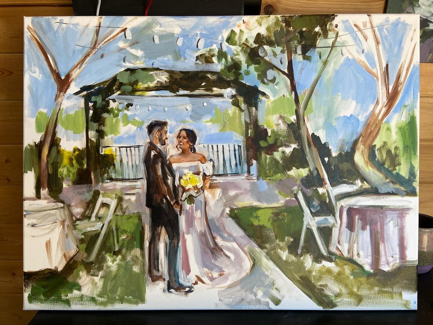 Enjoying this composition (in progress) from Friday&rsquo;s live painting here in Las Vegas! 

#livepainter #liveweddingpainter #liveeventpainter #weddingpainter #eventpainter #recentlyengaged #justengaged #newlyengaged #isaidyes #shesaidyes #wedding