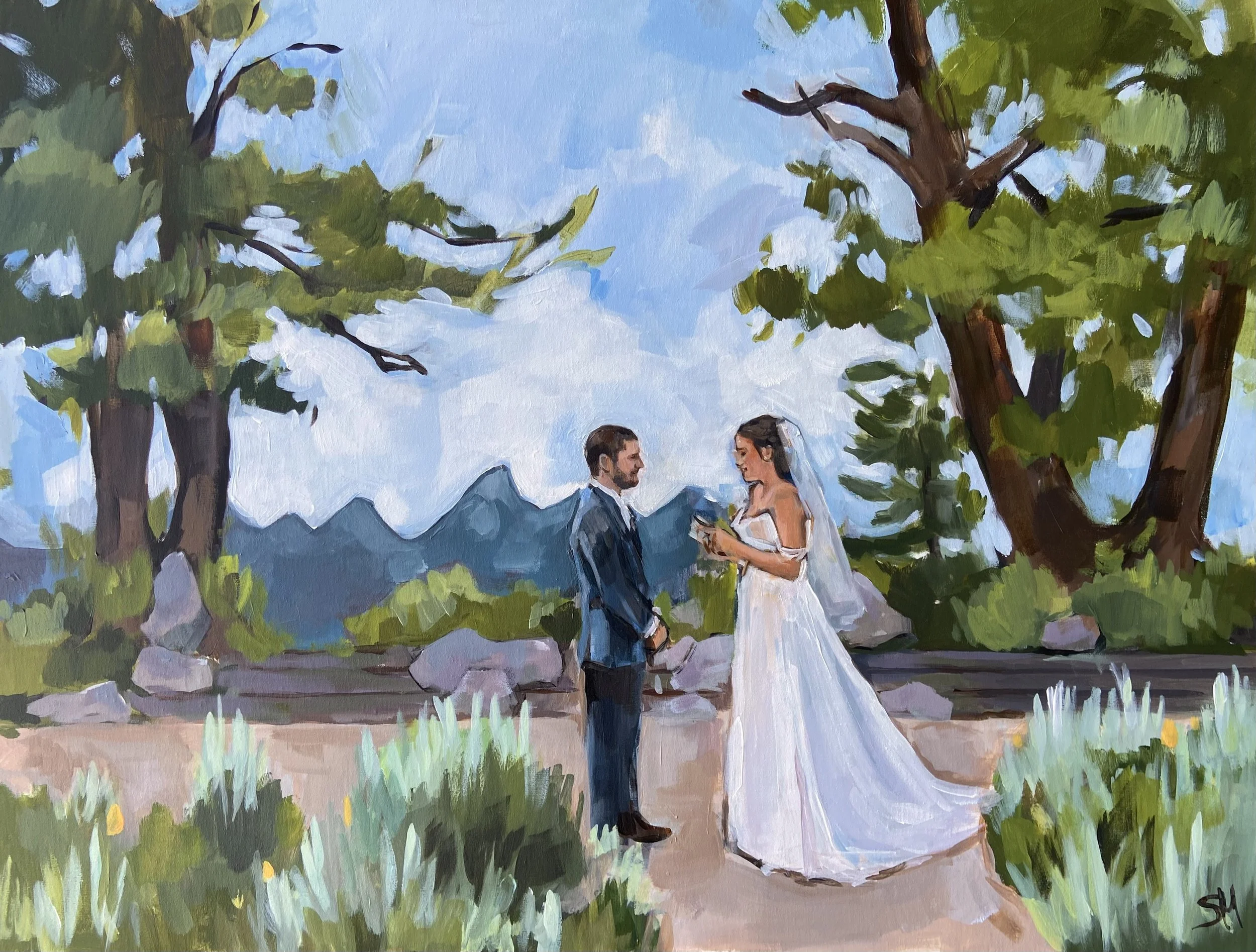 Live wedding painting in the Tetons. Jackson Hole, Wyoming.