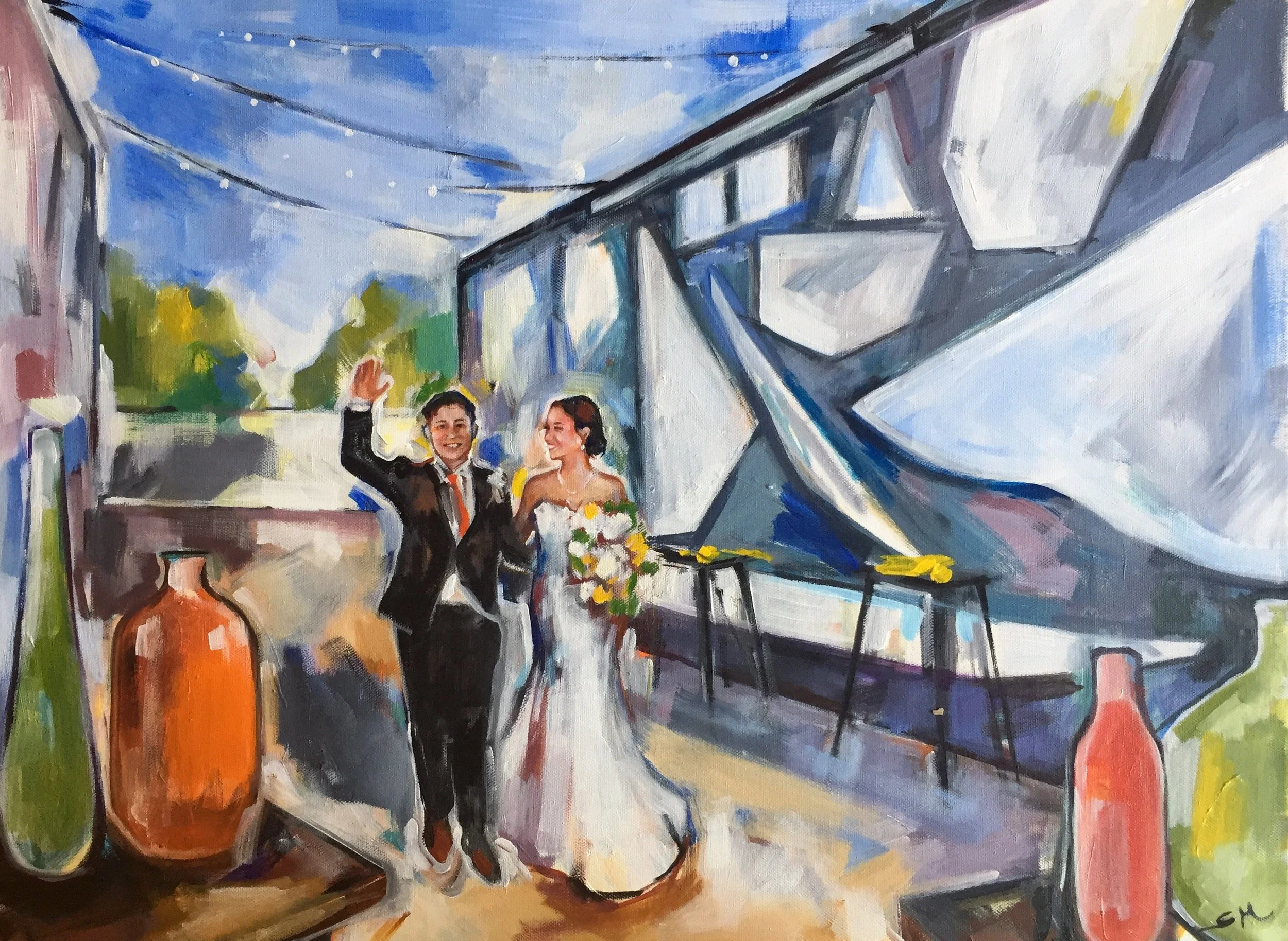a live wedding painting by Shalayne Mowry in Denver, CO.