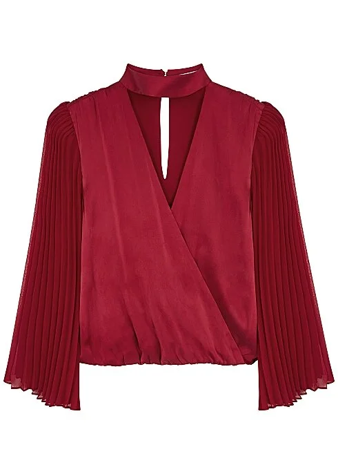 Alice + Olivia Luba Red Wrap-Effect Stretch-Silk Blouse HK$2,420